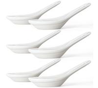Wareland Asian Soup Spoons Set of 6, Ceramic Chinese Soup Spoons Japanese Spoon for Ramen Pho Dumpling Miso Wonton Noodles 5.5 Inch | Flat Bottom Design | White