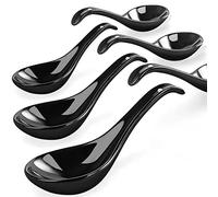 Wareland Black Ceramic Soup Spoons Set, 6.75 inch Deep Oval Hook Design, Dishwasher Safe - Perfect for Ramen, Pho, Noodles, Stews, Wonton, Dumpling, Miso