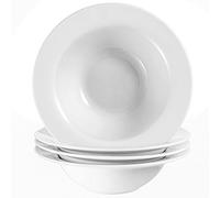 Wareland Pasta Set of 4, 22 oz Ceramic Soup Bowls, White Cereal, Rimmed Deep Plates, Large Salad, Wide Rim Pasta Plates, for Kitchen, Microwave Dishwasher Oven Safe