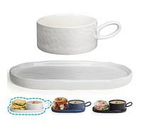 Wareland Soup Bowl with Handle & Salad Plate, 18oz Soup Mug/Cup for Cereal, Ceramic Pasta Plate for Appetizer, Dessert, Rice, Dishwasher & Microwave Safe, Cream White