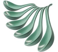 Wareland Soup Spoons, Teal Ceramic Spoons Set of 6, Chinese Soup Spoons, 6.75 inch Ramen Spoons, Pho Spoons for Cereal, Noodles, Stews, Wonton, Dumpling, Miso, Deep Oval Hook Design, Dishwasher Safe
