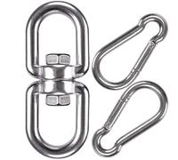 WAREMAID Swing Swivel, Stainless Steel Swivel Ring Double Ended Eye Hook with 2 Snap Hooks for Web Tree Swing Spinner Hanger, Heavy Bag, Aerial Silks, 500kg