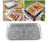 Wares Disposable Aluminum Large BBQ Grilling Broiler Pans, W/Slotted Holes, 9" x 13.5" x 1.25", 50-Pack Wire Mesh Screen for Cooking (Silver, 33.5x23.3x3.1cm)