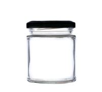 Wares of Knutsford 12 x 190ml (8oz) Glass Jam Jars with Lids - Straight Sided Preserving Jars for Jam, Honey, Chutney, Marmalade & Crafts (Black Lids)