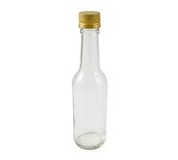 Wares of Knutsford 12 x 250ml Small Clear Glass Bottles with Gold Caps - Ideal for Mineral Water, Cordials & Juices etc.