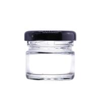 Wares of Knutsford Limited 30ml Mini Glass Jam Jars with Lids - Small Preserving, Honey, Samples, Wedding Favours & Gifts (24, black)