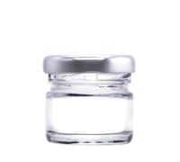 Wares of Knutsford Limited 30ml Mini Glass Jam Jars with Lids - Small Preserving, Honey, Samples, Wedding Favours & Gifts (Pack 24, Silver Lids)