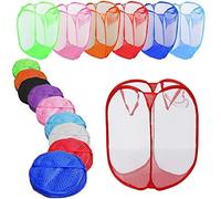 WARESHARK Laundry Bag Pop Up Washing Foldable Laundry Basket Bag Mesh Hamper Storage Storage Organiser Organizer for Laundry Room, Bathroom, Kids Room, College Dorm or Travel (Red)