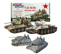 Wargames Delivered - Victrix 1/144 Scale Soviet Tanks T-34/76 & T-34/85 - Set of 6 Highly Detailed 12mm Miniatures - Includes Tank Riders & Turrets for WWII Wargaming