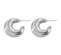 WARIDAR 18K Gold Plated, Silver 20mm Wave Pattern Crescent Hoop Earrings | Lightweight Hypoallergenic C Shaped Chunky Hoops | Ingenious Design Daily Wear Earrings for Women Daily Wear & Gift, S, SS