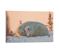 WARL Animal Poster Polar Bear with Its Cub Decorative Painting Canvas Art Picture 08x12inch(20x30cm)