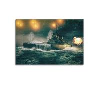 WARL British Battleship HMS Duke of York at The Battle of The North Cape Decorative Painting Canvas Art Picture 16x24inch(40x60cm)