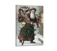 WARL Vintage Father Christmas Decorative Painting Canvas Art Picture 08x12inch(20x30cm)
