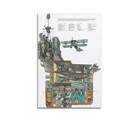 WARL Vintage WW2 Aircraft Carrier Poster HMS Ark Royal Planing Diagram Decorative Painting Canvas Art Picture 12x18inch(30x45cm)