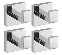 warlve Chrome Polished Towel Hooks for Bathrooms, Heavy Duty Wall Mounted Stainless Steel Modern Hook, 4 Pack - Ideal for Hanging Towels, Robes, Coats, in Kitchen, Bedroom, Bathroom, or Hotel