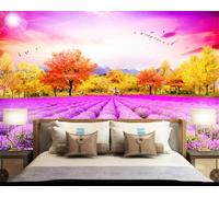 Warm and Beautiful Lavender Flowers Yellow Woods 3D Wallpaper Easy Install Feature Office Living Room Sofa Bedroom TV Background Wall Decoration-150cm×105cm