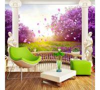 Warm and Beautiful Roman Columns Purple Cherry Blossom Petals Modern 3D Wallpaper Premium Textured Silk Neutral Tones Material Ideal for Living Room Bedroom-350cm×256cm