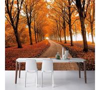 Warm Beautiful Autumn Gold Maple Tree Forest Road 3D Wallpaper Easy Install Feature Office Living Room Sofa Bedroom TV Background Wall Decoration-430cm×300cm