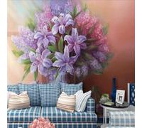 Warm Beautiful Colourful Lilies Lavender Flowers 3D Wallpaper Premium Textured Silk Study Dining Living Room Bedroom Sofa TV Wall Easy Install-350cm×256cm