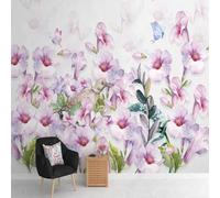 Warm Beautiful Pink Flowers Butterflies Flying Birds 3D Wallpaper Silky Texture Home Study Office Grey Dining Room Sofa Bedroom Living Room TV Backdrop-150cm×105cm