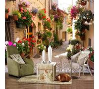 Warm Beautiful Town Street Architecture Flowers 3D Wallpaper Silky Texture Home Study Office Grey Dining Room Sofa Bedroom Living Room TV Backdrop-300cm×210cm