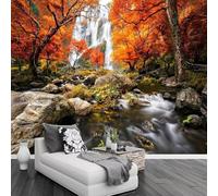 Warm Beautiful Waterfall Red Maple Tree River 3D Wallpaper Luxury Silk Study Dining Feature Sofa Grey Bedroom Living Room Tv Decorative Wall-350cm×256cm