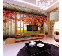 Warm Beautiful Wood Grain Maple Trees Windows Scenery 3D Wallpaper Premium Textured Silk Study Dining Living Room Bedroom Sofa TV Wall Easy Install-430cm×300cm
