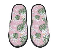 Warm Bedroom Socks Shoe Green Leaves Lilies Flowers Closed Toe House Shoes Ultralight Lined House Shoes For Women, Men, Hotel M