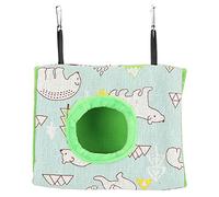 Warm Bird Nest House Plush Fluffy Hanging Hammock Sleeping Bed for Hamster Parrot Birds, Triangular Pet Hammock with Dual Entry Hole and Two Top Hooks for Cage or Branch (Bear + green bottom)