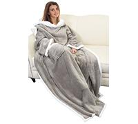 Warm Blanket with Sleeves, Cozy Gift for Chill Day, Dual Sherpa Fleece Blanket for Sofa, Soft Gift for Adult Women Men 185 x 140 cm, Camel