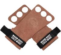 WARM BODY COLD MIND Leather Hand Grips - 3 Finger, for Weightlifting, Gymnastics, Crossfit, Functional Training, Pull-Up Gloves, with Full Palm/Hand Protection to (Basic, Amber, L)