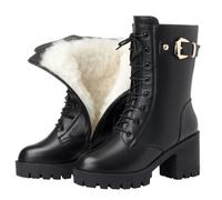 Warm Boots For Women Mid Calf Snow Boots 6 Women Plush Lining High Platform Leather Boot Fashion Pointed Toe Boot Non Slip Casual Footwear Lightweight Chunky Heeled Shoes Comfort Leisure