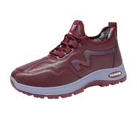 Warm Boots Women Women's Spring and Autumn Winter Mother's Cotton Boots Plus Velvet and Thickened Middle and Elderly Walking Shoes Old People's Shoes Boots High Heels for Women (Red, 6.5)