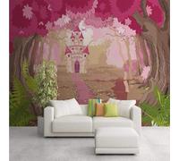 Warm Cartoon Pink Jungle Fairy Tale Castle 3D Wallpaper Premium Textured Silk Study Dining Living Room Bedroom Sofa TV Wall Easy Install-400cm×280cm