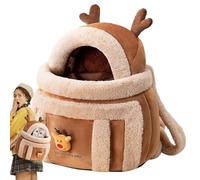 Warm Cat Carrier Bag - Plush Elk Design Front Pack, Soft Pet Travel Backpack for Cold Weather, Hand Warmer Storage with Ventilated Opening | Dog Cat Carrier for Outdoor, Walking, Hiking