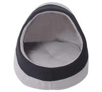 Warm Cat Cubby with Open Front for Easy Entry, Soft Polyester Fleece Cat Bed for Cats Dogs Small Animals, Grey and Black L, Includes Thick Removable Cushion, Machine Washable