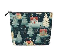 Warm Christmas House Print Makeup Bag Cute Cosmetic Bag for Women Makeup Pouch Travel Toiletry Bag for Lady