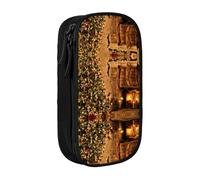 Warm Christmas House Print Pencil Case Coin Key Card Bag Purse Large Pen Pouch for Kids Boys School Office