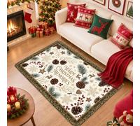 Warm Christmas Memories Quote Pinecones Area Rug 4' X 6' | Winter Berries, Star Ornaments, Seasonal Typography, Traditional Pine Branches, Holiday Home Accents