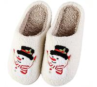 Warm Christmas Slippers,Unisex Elk Sliders,Preppy Slipper Cute Pumpkin Slippers for Women Soft Plush Fluffy Cartoon Home Slides（07-Snowman/Red）