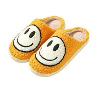 Warm, comfortable and fluffy home slippers with a smiling face pattern design. The sizes range from 36 to 45. (orange, 4/4.5, Adult, Women, 4, Numeric, UK Footwear Size System, Medium)