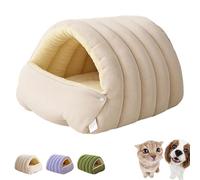 Warm Cozy Monster Cat Bed, Soft Tent Style Cozy Monsters Dog Bed, Removable Cushions & Machine Washable Cover for Cats Small Dogs to Feel Loved (Beige,Small)