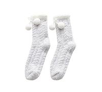 Warm Cuddly Socks Women's Short Socks with Fluffy Fur Balls Winter Costume Socks Travel Socks Winter Socks House Socks Fleece Socks Christmas Socks Women's Christmas Gifts, a, One Size