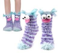 Warm Cute Plush Coral Fluffy Cartoon Monster Socks For Women - Funny Sleep Socks For Winter
