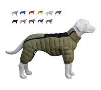 Warm Dog Coat, 4 Legs Covered Waterproof Windproof Reflective Jacket, Zippered Adjustable Outdoor Snow Vest for Small Medium Large Dogs, Olive Green XL