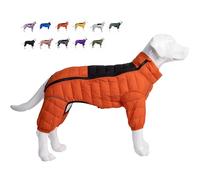 Warm Dog Coat, 4 Legs Covered Waterproof Windproof Reflective Vest, Zippered Adjustable Outdoor Snow Jacket for Small Medium Large Dogs, Orange L