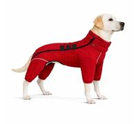 Warm Dog Coat Double Layers Dog Vest, 4 Legs Covered Windproof Waterproof Reflective, Red XXL