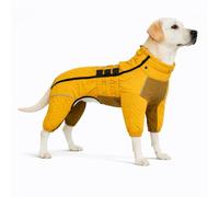 Warm Dog Coat Double Layers Dog Vest, 4 Legs Covered Windproof Waterproof Reflective Warm Dog Vest Outdoor Skating Dog Costume for Small Medium Large Dogs Yellow 3XL