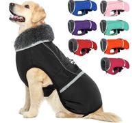 Warm Dog Coat, Reflective Waterproof Windproof Dog Jacket with Turtleneck for Cold Weather, Thick Fleece Lining, Pet Outfit, Adjustable Pet Vest for All Dog Sizes, Black