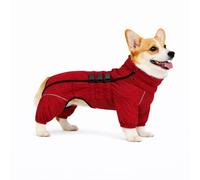 Warm Double Layers Dog Vest - 4 Legs Covered Windproof Waterproof Reflective Coat for Outdoor Skating - Costume for Corgis Dachshund - Red D-M